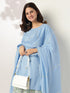 Light Blue Pure Cotton Solid Straight Kurta With Printed Sharara Set