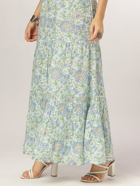 Light Blue Pure Cotton Solid Straight Kurta With Printed Sharara Set