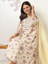Off White Pure Cotton Floral Printed Yoke Embroidered Anarkali Kurta Set