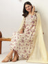 Off White Pure Cotton Floral Printed Yoke Embroidered Anarkali Kurta Set