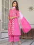 Pink Pure Cotton Floral Printed A-line Kurta Set