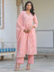 Janasya Women's Peach Pure Cotton Embroidered A-line Kurta Set