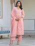 Janasya Women's Peach Pure Cotton Embroidered A-line Kurta Set