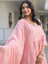 Janasya Women's Peach Pure Cotton Embroidered A-line Kurta Set