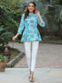 White & Blue Pure Cotton Floral Printed Fit & Flare Top