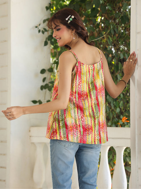 Multicolour Pure Cotton Floral Printed A-line Top