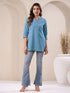 Light Blue Cotton Blend Solid A-line Top
