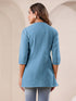 Light Blue Cotton Blend Solid A-line Top