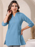 Light Blue Cotton Blend Solid A-line Top