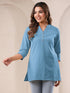 Light Blue Cotton Blend Solid A-line Top