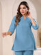 Light Blue Cotton Blend Solid A-line Top