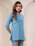 Light Blue Cotton Blend Solid A-line Top