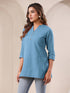 Light Blue Cotton Blend Solid A-line Top