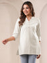 Janasya Women's Off White Cotton Solid A-line Top