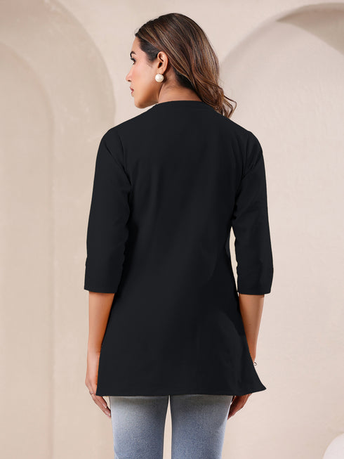Black Cotton Blend Solid A-line Top