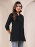 Black Cotton Blend Solid A-line Top