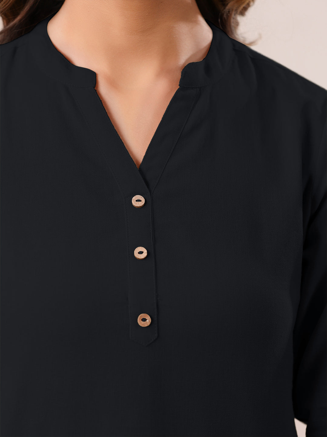 Black Cotton Blend Solid A-line Top