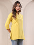 Yellow Cotton Blend Solid A-line Top