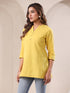 Yellow Cotton Blend Solid A-line Top