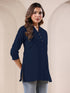 Navy Blue Cotton Solid A-line Top