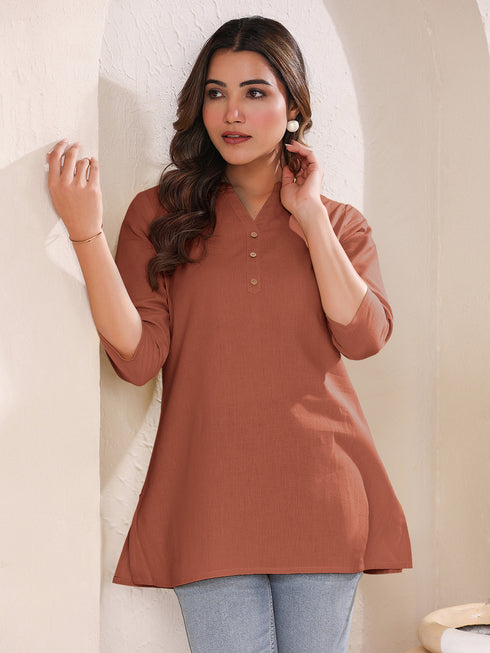 Rust Cotton Blend Solid A-line Top