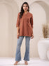 Rust Cotton Blend Solid A-line Top