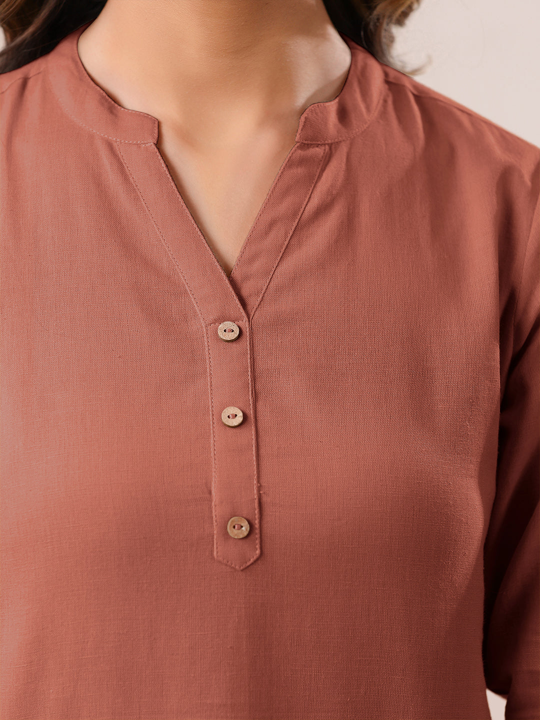 Rust Cotton Blend Solid A-line Top