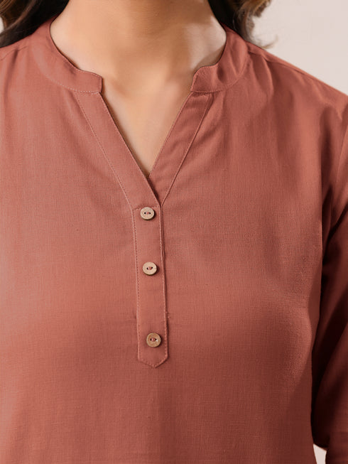 Rust Cotton Blend Solid A-line Top