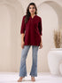 Maroon Cotton Blend Solid A-line Top