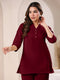 Maroon Cotton Blend Solid A-line Top