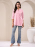 Pink Cotton Blend Solid A-line Top