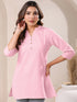 Pink Cotton Blend Solid A-line Top