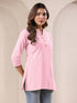 Pink Cotton Blend Solid A-line Top