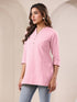 Pink Cotton Blend Solid A-line Top
