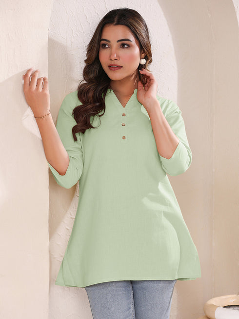 Mint Cotton Blend Solid A-line Top