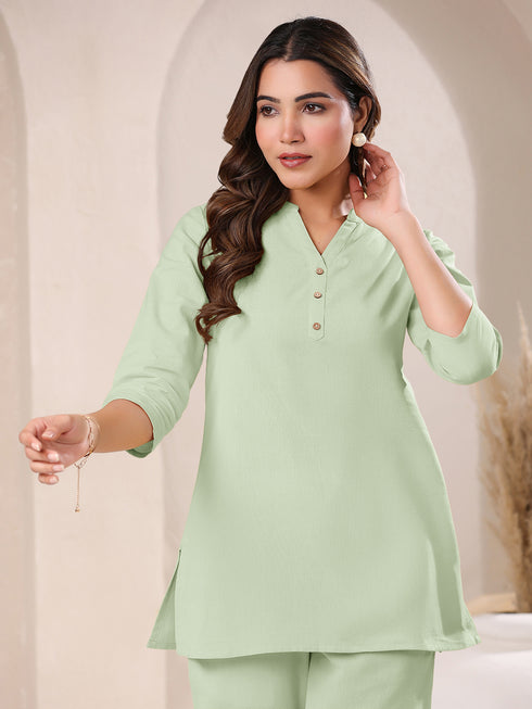 Mint Cotton Blend Solid A-line Top
