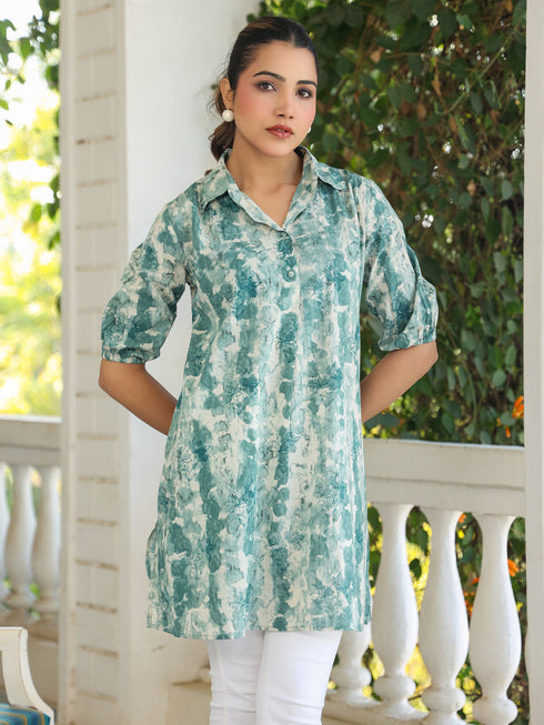 Aqua Pure Cotton Tie & Dye A-line Tunic