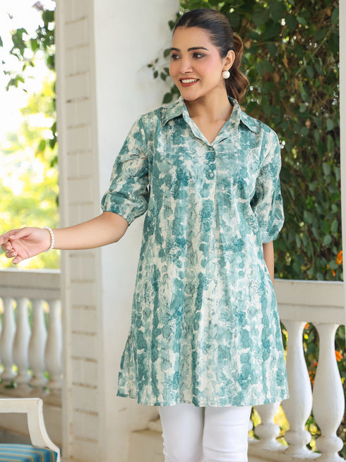 Aqua Pure Cotton Tie & Dye A-line Tunic