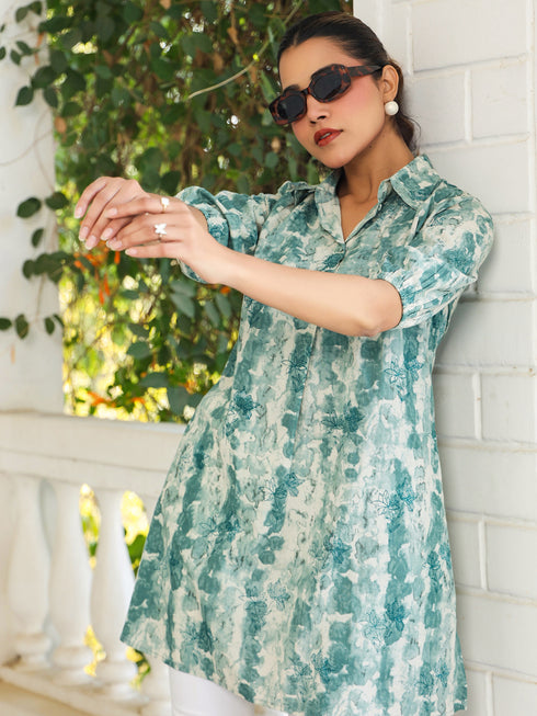 Aqua Pure Cotton Tie & Dye A-line Tunic