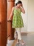 Lime Pure Cotton Floral Printed A-Line Tunic