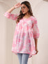 Pink Cotton Blend Floral Printed A-line Tunic