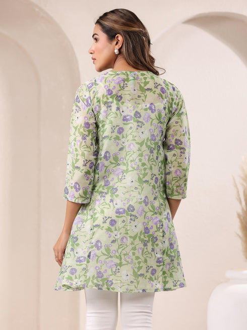 Green Pure Cotton Floral Printed A-Line Tunic