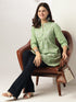Light Green Pure Cotton Embroidered A-line Tunic