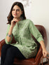 Light Green Pure Cotton Embroidered A-line Tunic