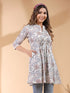 Off White Pure Cotton Floral Printed A-line Tunic