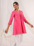 Janasya Women's Pink Pure Cotton Schiffli A-line Tunic