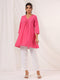 Janasya Women's Pink Pure Cotton Schiffli A-line Tunic