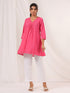 Janasya Women's Pink Pure Cotton Schiffli A-line Tunic