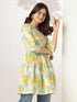 Off White Pure Cotton Floral Printed A-line Tunic