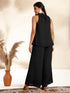 Black Chiffon Woven Design Gathered Co-Ord Set